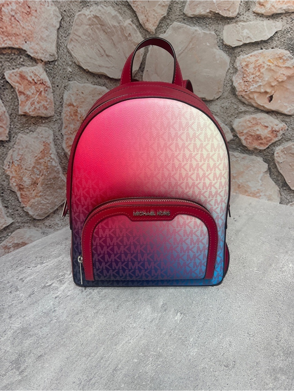 Michael Kors Jaycee Gradient Pink Blue White MK Logo Backpack & Matching Wallet - Picture 4 of 14